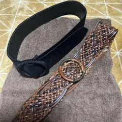 黒と茶色の編み込みデザインベルト2個セット