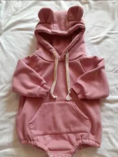 【used/80cm】厚手ロンパース　ピンク　かわいい耳つき♡くま耳ロンパース