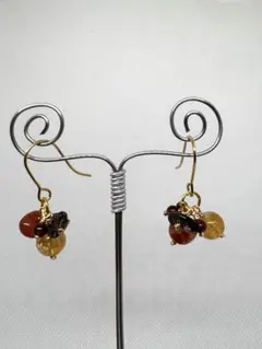 《P41》天然石 ハンドメイド ピアス シトリン 南紅瑪瑙 ブラックルチル