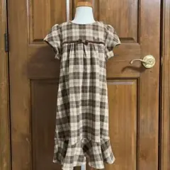 (MIKIHOUSE) ブラウン チェック柄 春秋冬半袖ワンピース 120cm