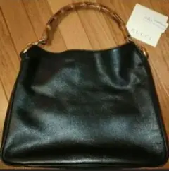 GUCCI ブラックレザーバンブーハンドバッグ