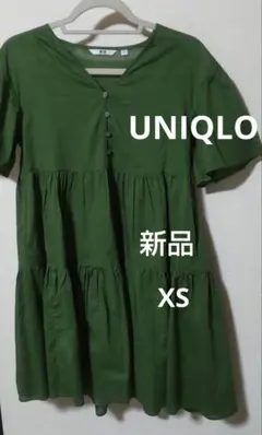 新品UNIQLO グリーン 半袖キャミソール付き可愛いチュ ニックXSのサムネイル