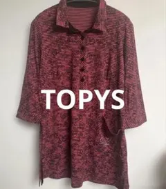 美品　TOPYS 柄ストライプ チュニック丈ポロシャツ　七分袖のサムネイル