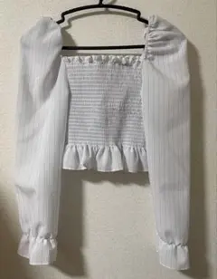 【新品未使用】韓国系 ストライプ柄 フリル付き 長袖 クロップド トップス