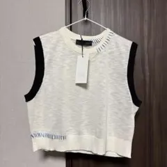 2025秋ZARA ノースリーブセーター Lサイズ アイボリー・ブラック　L