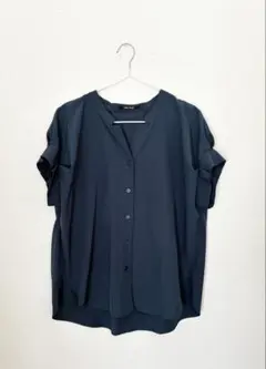 お値下げ中 one way ダークブルー 半袖ブラウス