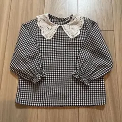 Cottoli ギンガムチェック レース襟シャツ　90