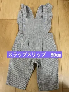 ギンガムチェックロンパース サイズ80 花柄刺繍