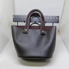 ダークブラウン ミニトートバッグ/ハンドメイド/革