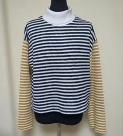 ZARAコットン長袖ニットセーター ネイビー・ホワイト