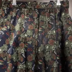 GU 花柄フレアロングスカート ネイビー