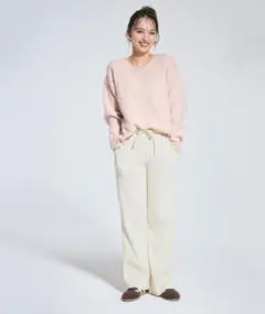新品【DAILY WARM】裏起毛ジョーゼットリブパンツ coca Mサイズ　白