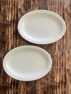 ドット八角オーバル大皿クリーム2枚 洋食器 美濃焼 オシャレ カフェ風 