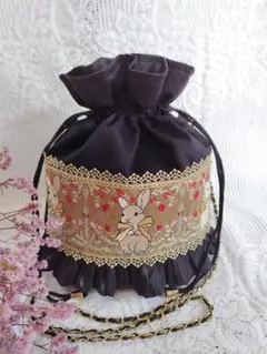 刺繍インド刺繍　巾着　サコッシュ　ポシェット　バッグ　ハンドメイド　No.34