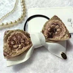 リボンNo.15　インド刺繍りぼん　ヘアゴム