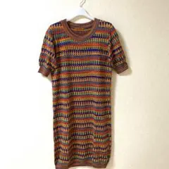 MISSONI ミッソーニマルチカラー ニット半袖ワンピース オレンジタグXLのサムネイル