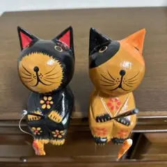 バリ猫 お座り釣りネコ 2個セット 猫の置物 アジアン雑貨のサムネイル