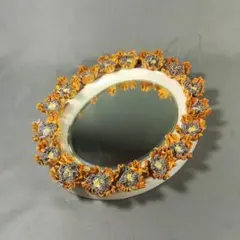 昭和レトロ　陶花　壁掛ミラー　鏡　手作り