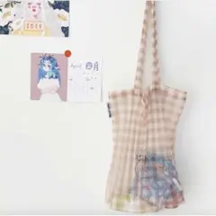 ギンガムチェック トートバッグ 同柄 巾着セット brown 茶 レディース