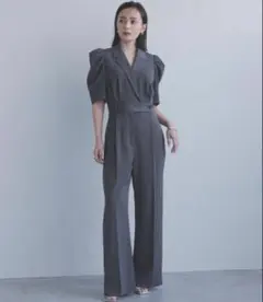 アニュアンス anuans タックスリーブテーラードオールインワン グレー