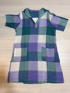 チェック チュニック ワンピース 半袖 薄手 夏用 ポケット付き