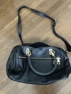 本革2way ショルダーバッグ ブラック 編み込みハンドルのサムネイル
