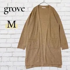 grove 長袖ロングカーディガン M ポケット付き ゆったり ワッフルT