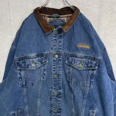 UP STREAM デニムジャケット　襟レザー　企業刺繍ロゴ　ビックサイズ3XL