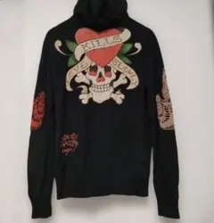 Ed Hardy スカル刺繍 ブラック透かし編みパーカーmadeIneUSAのサムネイル