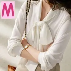 フォーマル ブラウス シフォンシャツ ボウタイ 白 M 就活 入学式 卒業式