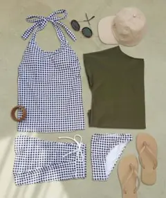 【訳あり新品】タンキニ4点セット オシャレボ M レディースのサムネイル