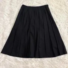 n6622 美品✨プリーツフレアスカート M相当 ストライプ柄 裏地有り 膝下