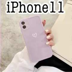 iPhone11ケース ハンドペイント風ハートケース　パープル
