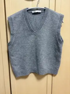 ZARA Vネック ニットベスト グレー L