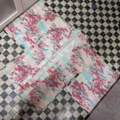 着物　羽織　？　花　柄　レトロ　ピンク　？　ブルー　？　系　生地　リメイク
