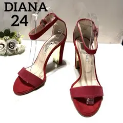 DIANA ダイアナ 赤 スエード調 アンクルストラップサンダル 24