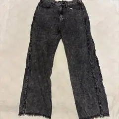 フリンジ加工 ワイドレッグデニムパンツ ダークグレー