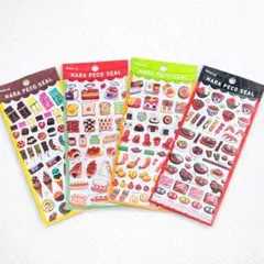 食べ物 シール 4枚セット 立体 3D ぷくぷく お弁当 パン スイーツ 日本