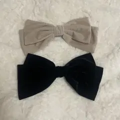 rili store ベロアリボンヘアクリップ ベージュ ブラック 2点セット