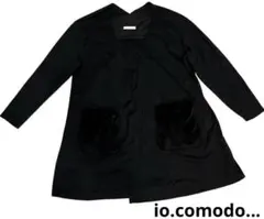 io.comodo...長款開襟外套 黑色 附口袋毛皮
