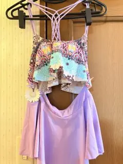 3点セット セパレート水着 ビキニ フリル 花柄 ラベンダー