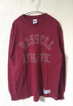 90s ヴィンテージ USA製 RUSSELL 長袖カットソー レッド レア古着のサムネイル
