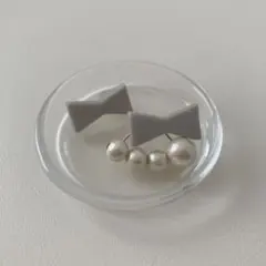 リボン コットンパール ピアス