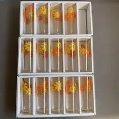 【レトロ】花柄ガラスコップ　グラス14個セット　オレンジ、黄色