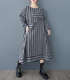 大きいサイズ ストライプ　ワンピース　レディース 秋冬　ロング　春 新品 長袖