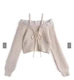 2Wayストラップ付きオフショルダーパールシャギーニットカーディガン