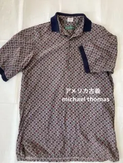 90s アメリカヴィンテージ古着シャツ　幾何学模様柄シャツ　綿 シャツ Mサイズ