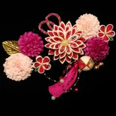 和装 髪飾り V 濃いピンク 成人式 結婚式 卒業式 ちりめん細工 振袖 袴