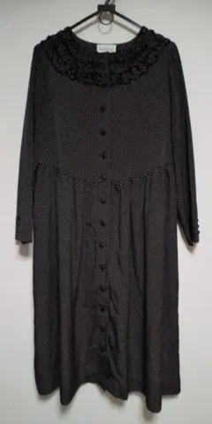 ピッコリピッコロPiccoroPiccoriフリルギャザー黒水玉ワンピースコート