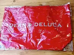 DEAN＆DELUCA♪レア　ロゴラメ入り　内ポケ付肩かけトートL レッド